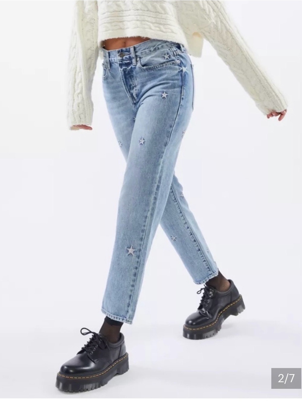 pistola Charlie Star Embroidered Light Blue Star Jeans Size 25 LIKE NEW - Picture 2 of 8
